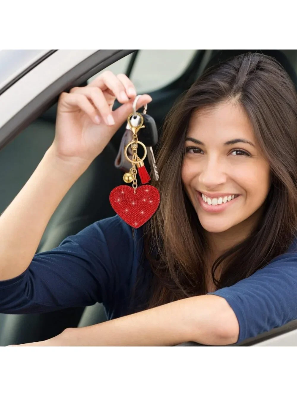 12 Valentine's Day Heart Keychains - Rhinestone Glitter Bling Tassel Gifts